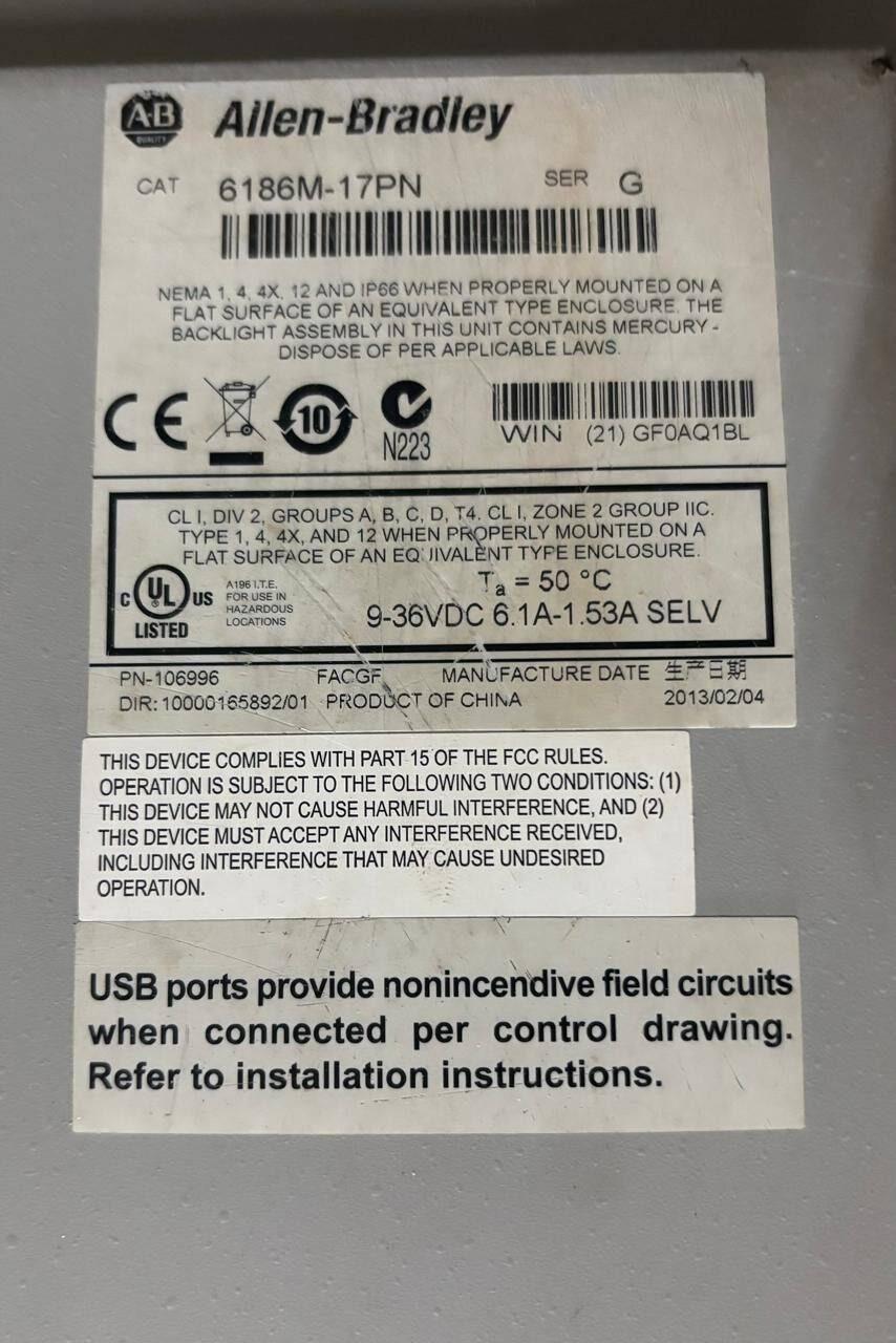 Allen-Bradley Allen-Bradley 6186M-17PN SER G — refurbished automation & control systems