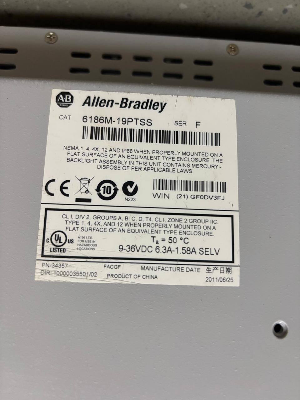 Allen Bradley Allen Bradley ALBR6186M19PTSS SER F — refurbished automation & control systems