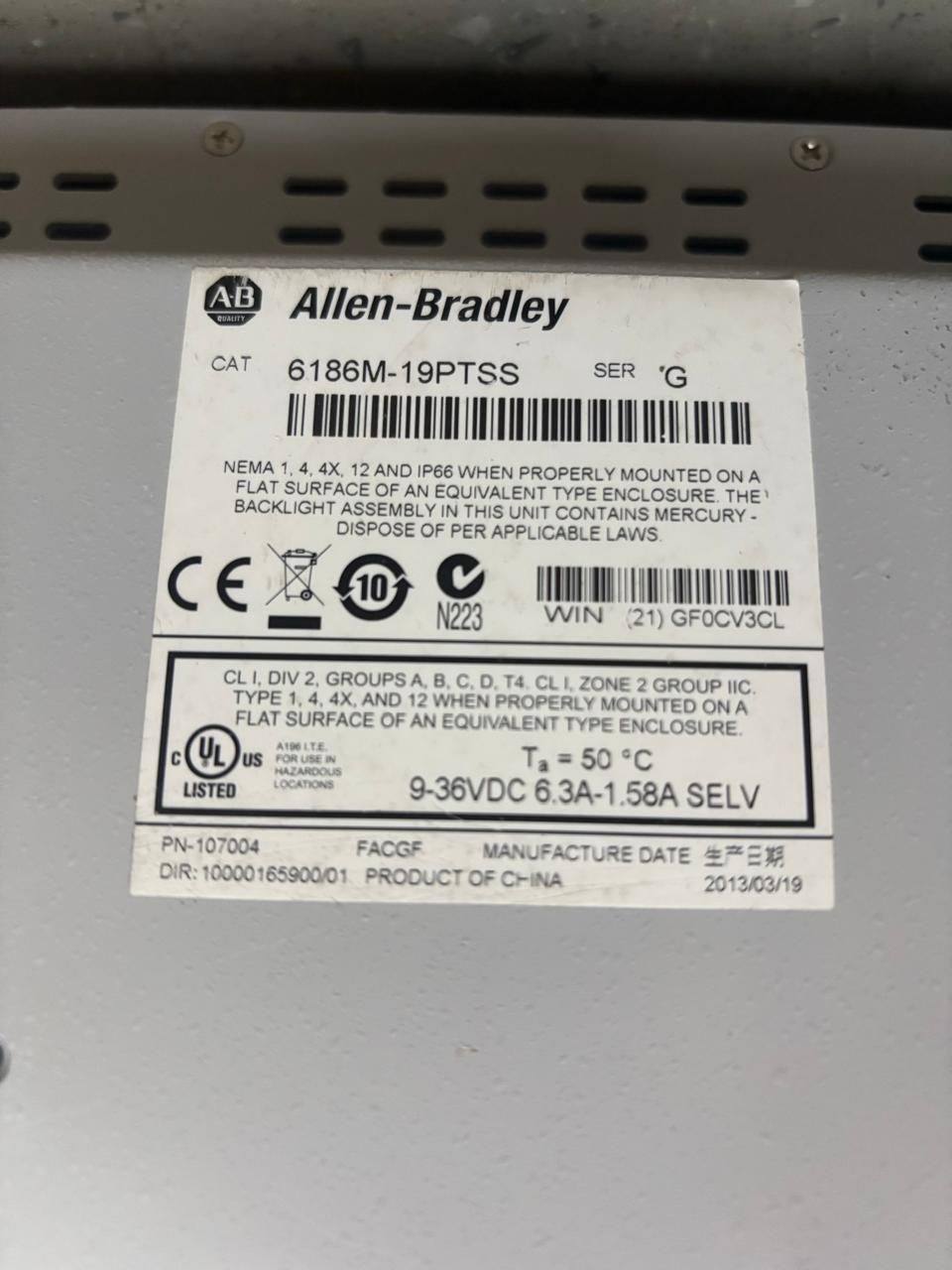 Allen Bradley Allen Bradley ALBR6186M19PTSS SER G — refurbished automation & control systems thumbnail 2